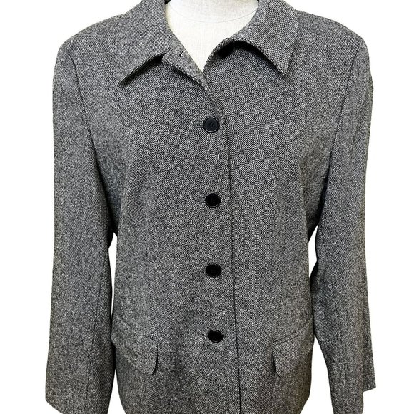 TALBOTS Women's Jacket Wool Button Down Grey Collared Size 14 - Picture 1 of 4